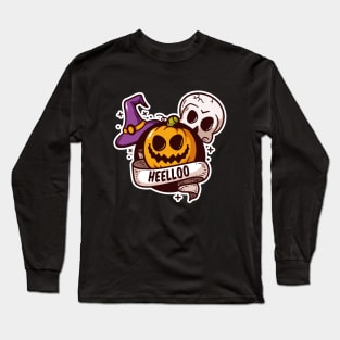 Pumpkin, Skull, and Hat Wizard Halloween Long Sleeve T-Shirt